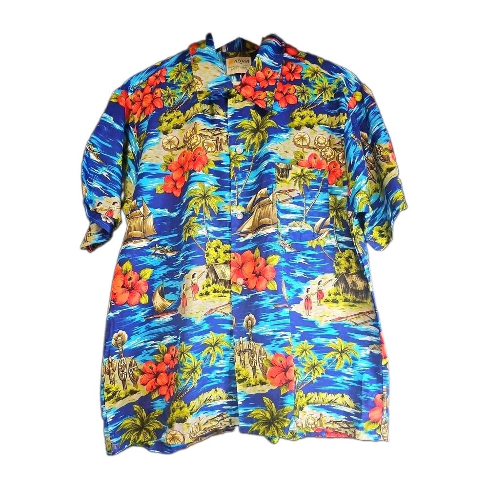 Vintage 60s Aloha Hawaiian Shirt National Shirt Shops Rayon Japan L